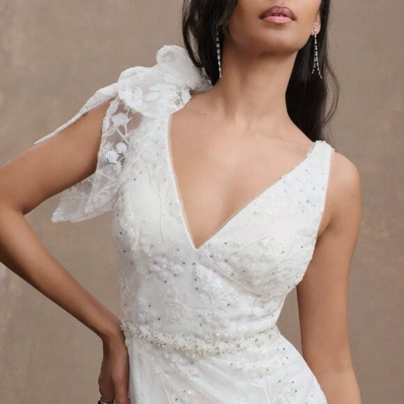 NWT $538 Mac Duggal 79337 FLORAL EMBELLISHED V-NECK MIDI DRESS Size 6 - Picture 2 of 10